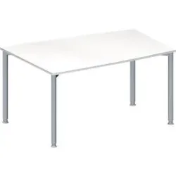 Schäfer Shop Genius Konferenztisch MODENA FLEX, Tonne, 4-Fuss Rundrohr, B 1400 x T 1000 x H 720-840 mm, weiss/weissaluminium RAL 9006