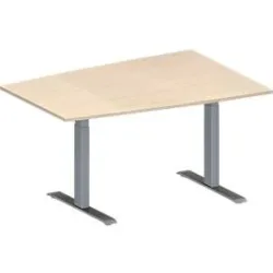 Schäfer Shop Genius Konferenztisch MODENA FLEX, Tonne, T-Fuss Rechteckrohr, B 1400 x T 1000 x H 650-850 mm, Ahorn/weissaluminium RAL 9006