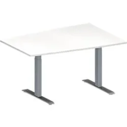 Schäfer Shop Genius Konferenztisch MODENA FLEX, Tonne, T-Fuss Rechteckrohr, B 1400 x T 1000 x H 650-850 mm, weiss/weissaluminium RAL 9006