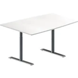 Schäfer Shop Genius Konferenztisch MODENA FLEX, Tonne, T-Fuss Rundrohr, B 1400 x T 1000 x H 650-850 mm, weiss/weissaluminium RAL 9006