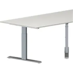 Schäfer Shop Genius Konferenztisch MODENA FLEX, Trapez, T-Fuss Rechteckrohr, B 1600 x T 800 x H 650-850 mm, lichtgrau/weissaluminium RAL 9006