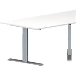 Schäfer Shop Genius Konferenztisch MODENA FLEX, Trapez, T-Fuss Rechteckrohr, B 1600 x T 800 x H 650-850 mm, weiss/weissaluminium RAL 9006
