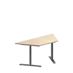 Schäfer Shop Genius Konferenztisch MODENA FLEX, Trapez, T-Fuss Rundrohr, B 1600 x T 800 x H 650-850 mm, Ahorn/weissaluminium RAL 9006