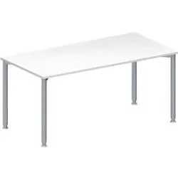 Schäfer Shop Genius Konferenztisch, Rechteck, 4-Fuss Rundrohr, B 1600 x T 800 x H 720-840 mm, weiss/weissaluminium RAL 9006
