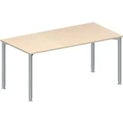 Schäfer Shop Genius Konferenztisch, Rechteck, 4-Fuss Rundrohr, B 1600 x T 800 x H 720-840 mm, Ahorn/weissaluminium RAL 9006