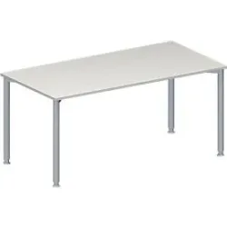 Schäfer Shop Genius Konferenztisch, Rechteck, 4-Fuss Rundrohr, B 1600 x T 800 x H 720-840 mm, lichtgrau/weissaluminium RAL 9006