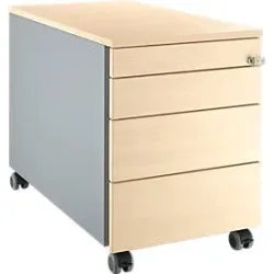 Schäfer Shop Genius Rollcontainer 1233, 4 Schübe, Zentralverschluss, seitliche Griffnut, B 435 x T 765 x H 577 mm, weissalu/weissalu/Ahorn-Dekor