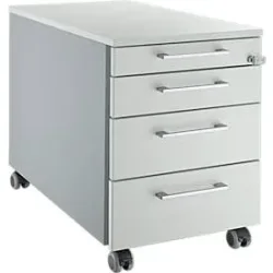 Schäfer Shop Genius Rollcontainer 1233, Griffe eckig, B 435 x H 577 mm, weissalu/lichtgrau/lichtgrau