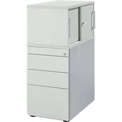 Schäfer Shop Genius Standcontainer mit Aufsatzschrank inkl. Schiebetür, komplett abschliessbar, seitliche Griffnut, lichtgrau