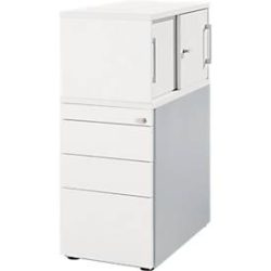Schäfer Shop Genius Standcontainer mit Aufsatzschrank inkl. Schiebetür, komplett abschliessbar, seitliche Griffnut, weiss