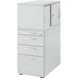 Schäfer Shop Genius Standcontainer mit Aufsatzschrank inkl. Schiebetür, komplett abschliessbar, runder Griff, lichtgrau