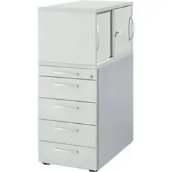 Schäfer Shop Genius Standcontainer mit Aufsatzschrank inkl. Schiebetür, komplett abschliessbar, runder Griff, lichtgrau