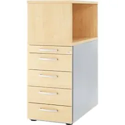 Schäfer Shop Genius Standcontainer mit Aufsatzregal, abschliessbar, runder Griff, Ahorn/weissalu