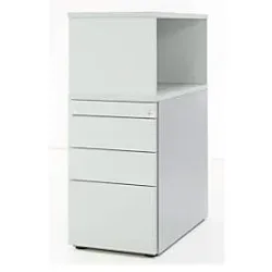 Schäfer Shop Genius Standcontainer mit Aufsatzregal, abschliessbar, seitliche Griffnut, lichtgrau