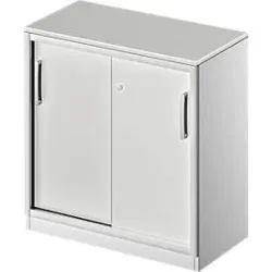 Schäfer Shop Genius Schiebetürenschrank TETRIS SOLID, 2 OH, B 800 mm, inkl. 19 mm Abdeckplatte, lichtgrau/weissalu