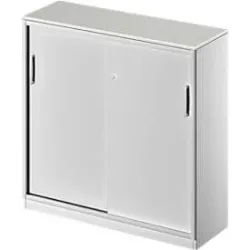 Schäfer Shop Genius Schiebetürenschrank TETRIS SOLID, 3 OH, B 1200 x H 1170 mm, Mitteltrennwand, 19 mm Abdeckplatte, lichtgrau/weissalu
