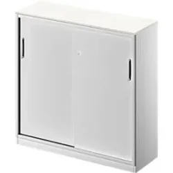 Schäfer Shop Genius Schiebetürenschrank TETRIS SOLID, 3 OH, B 1200 x H 1170 mm, Mitteltrennwand, 19 mm Abdeckplatte, weiss/weissalu