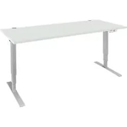 Schäfer Shop Genius Schreibtisch AERO FLEX, elektrisch höhenverstellbar, Rechteck, T-Fuss, B 1600 mm, lichtgrau/weissalu