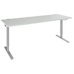 Schäfer Shop Genius Schreibtisch AERO FLEX, elektrisch höhenverstellbar, Rechteck, T-Fuss, B 2000 mm, lichtgrau/weissalu