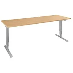 Schäfer Shop Genius Schreibtisch AERO FLEX, elektrisch höhenverstellbar, Rechteck, T-Fuss, B 2000 x T 800 x H 620-1280 mm, Buche/weissalu