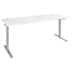 Schäfer Shop Genius Schreibtisch AERO FLEX, elektrisch höhenverstellbar, Rechteck, T-Fuss, B 2000 x T 800 x H 620-1280 mm, weiss/weissalu