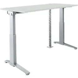 Schäfer Shop Genius Schreibtisch ERGOSTYLE S, elektrisch höhenverstellbar, C-Fuss, B 1600 mm, lichtgrau/alusilber, Memorymaster, Kabelschlange