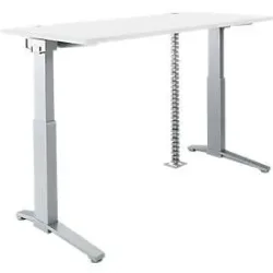 Schäfer Shop Genius Schreibtisch ERGOSTYLE S, elektrisch höhenverstellbar, C-Fuss, B 1600 mm, weiss/alusilber, Memorymaster, Kabelschlange