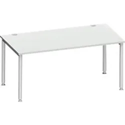 Schäfer Shop Genius Schreibtisch MODENA FLEX, 4-Fuss-Rundrohr, B 1600 x T 800 mm, lichtgrau/weissalu