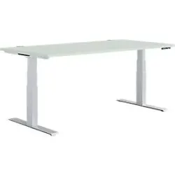 Schäfer Shop Genius Schreibtisch MODENA FLEX, elektrisch höhenverstellbar, Rechteck, T-Fuss, B 1600 x T 800 mm, lichtgrau/weissalu + Memorypanel