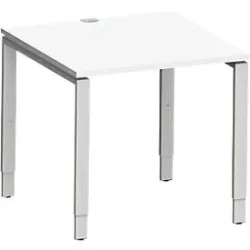 Schäfer Shop Genius Schreibtisch Modena Flex, Quadrat, 4-Fuss Rechteckrohr, B 800 x T 800 x H 650-850 mm, weiss/weissaluminium