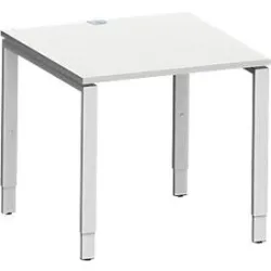 Schäfer Shop Genius Schreibtisch Modena Flex, Quadrat, 4-Fuss Rechteckrohr, B 800 x T 800 x H 650-850 mm, lichtgrau/weissaluminium