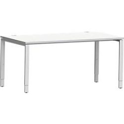 Schäfer Shop Genius Schreibtisch Modena Flex, Rechteck, 4-Fuss Rechteckrohr, B 1600 x T 800 x H 650-850 mm, lichtgrau/weissaluminium