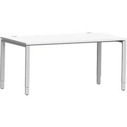 Schäfer Shop Genius Schreibtisch Modena Flex, Rechteck, 4-Fuss Rechteckrohr, B 1600 x T 800 x H 650-850 mm, weiss/weissaluminium