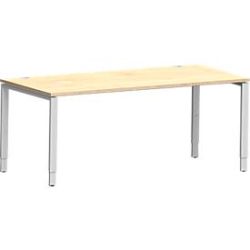 Schäfer Shop Genius Schreibtisch Modena Flex, Rechteck, 4-Fuss Rechteckrohr, B 1800 x T 800 x H 650-850 mm, Ahorn/weissaluminium