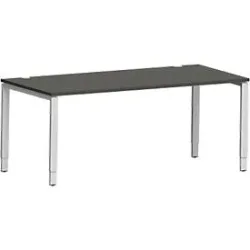 Schäfer Shop Genius Schreibtisch Modena Flex, Rechteck, 4-Fuss Rechteckrohr, B 1800 x T 800 x H 650-850 mm, graphit/weissaluminium