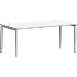 Schäfer Shop Genius Schreibtisch Modena Flex, Rechteck, 4-Fuss Rechteckrohr, B 1800 x T 800 x H 650-850 mm, lichtgrau/weissaluminium