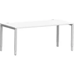 Schäfer Shop Genius Schreibtisch Modena Flex, Rechteck, 4-Fuss Rechteckrohr, B 1800 x T 800 x H 650-850 mm, weiss/weissaluminium