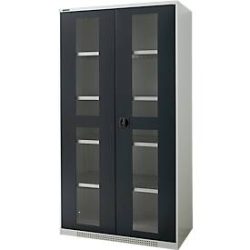 Schäfer Shop Genius Schwerlastschrank FS, Stahlblech, mit Sichtfenster, B 1055 x T 520 x H 1950 mm, 5 OH, lichtgrau/anthrazitgrau, bis 1000 kg