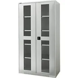 Schäfer Shop Genius Schwerlastschrank FS, Stahlblech, mit Sichtfenster, B 1055 x T 520 x H 1950 mm, 5 OH, lichtgrau, bis 1000 kg