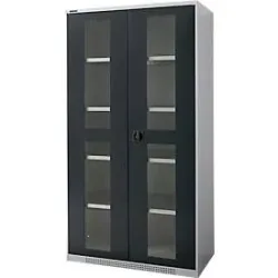 Schäfer Shop Genius Schwerlastschrank FS, Stahlblech, mit Sichtfenster, B 1055 x T 520 x H 1950 mm, 5 OH, weissalu/anthrazitgrau, bis 1000 kg