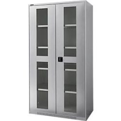 Schäfer Shop Genius Schwerlastschrank FS, Stahlblech, mit Sichtfenster, B 1055 x T 520 x H 1950 mm, 5 OH, weissalu, bis 1000 kg
