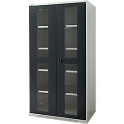 Schäfer Shop Genius Schwerlastschrank FS, Stahlblech, mit Sichtfenster, B 1055 x T 620 x H 1950 mm, 5 OH, lichtgrau/anthrazitgrau, bis 1000 kg