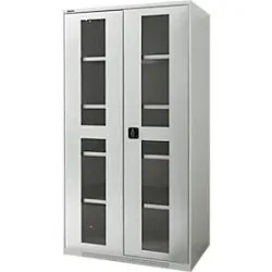 Schäfer Shop Genius Schwerlastschrank FS, Stahlblech, mit Sichtfenster, B 1055 x T 620 x H 1950 mm, 5 OH, lichtgrau, bis 1000 kg
