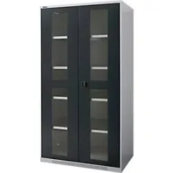 Schäfer Shop Genius Schwerlastschrank FS, Stahlblech, mit Sichtfenster, B 1055 x T 620 x H 1950 mm, 5 OH, weissalu/anthrazitgrau, bis 1000 kg