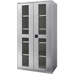Schäfer Shop Genius Schwerlastschrank FS, Stahlblech, mit Sichtfenster, B 1055 x T 620 x H 1950 mm, 5 OH, weissalu, bis 1000 kg