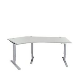 Schäfer Shop Genius Winkelschreibtisch AERO FLEX, elektrisch höhenverstellbar, 135° Winkel links, B 2165 mm, lichtgrau/weissalu + Memorypanel