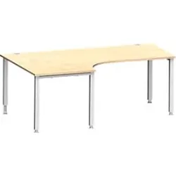 Schäfer Shop Genius Winkelschreibtisch MODENA FLEX 90°, Ansatz links, 4-Fuss-Quadratrohr, B 2000 mm, ahorn/weiss