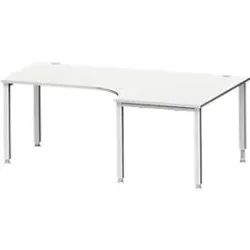 Schäfer Shop Genius Winkelschreibtisch MODENA FLEX 90°, Ansatz rechts, 4-Fuss-Quadratrohr, B 2000 mm, lichtgrau