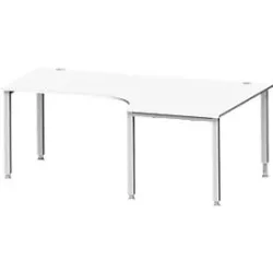 Schäfer Shop Genius Winkelschreibtisch MODENA FLEX 90°, Ansatz rechts, 4-Fuss-Quadratrohr, B 2000 mm, weiss/weiss
