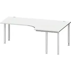 Schäfer Shop Genius Winkelschreibtisch MODENA FLEX 90°, Ansatz rechts, beidseitig, verkürzte Seitenteile, 4-Fuss-Rundrohr, lichtgrau